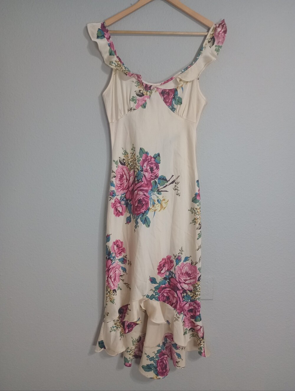 Betsey Johnson Vintage x Urban Outfitters Floral Satin Midi Dress Ruffled
